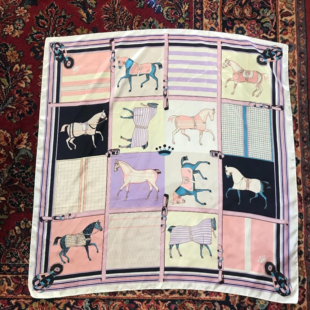 Equestrian Scarf, Whimsical Pastel Pattern, Polyester, 36" X 36" Square,